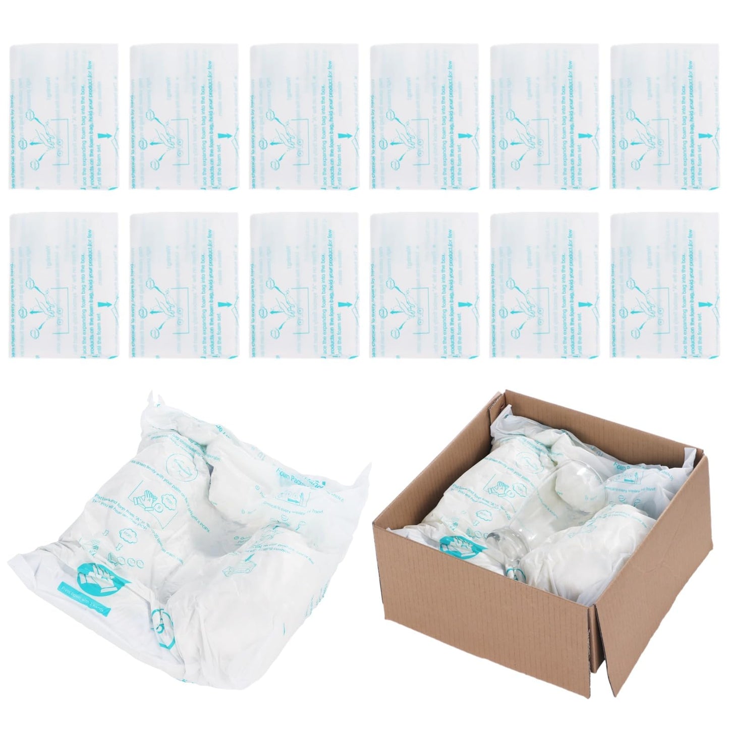 Foam Bags For Shipping 12 PCS 14×16 inch, Handy Foam Temperature Expanding Shipping Bags, Foam Packaging Bags, Instant Pack Quick Expanding Foam Bags Packing Shipping Solution
