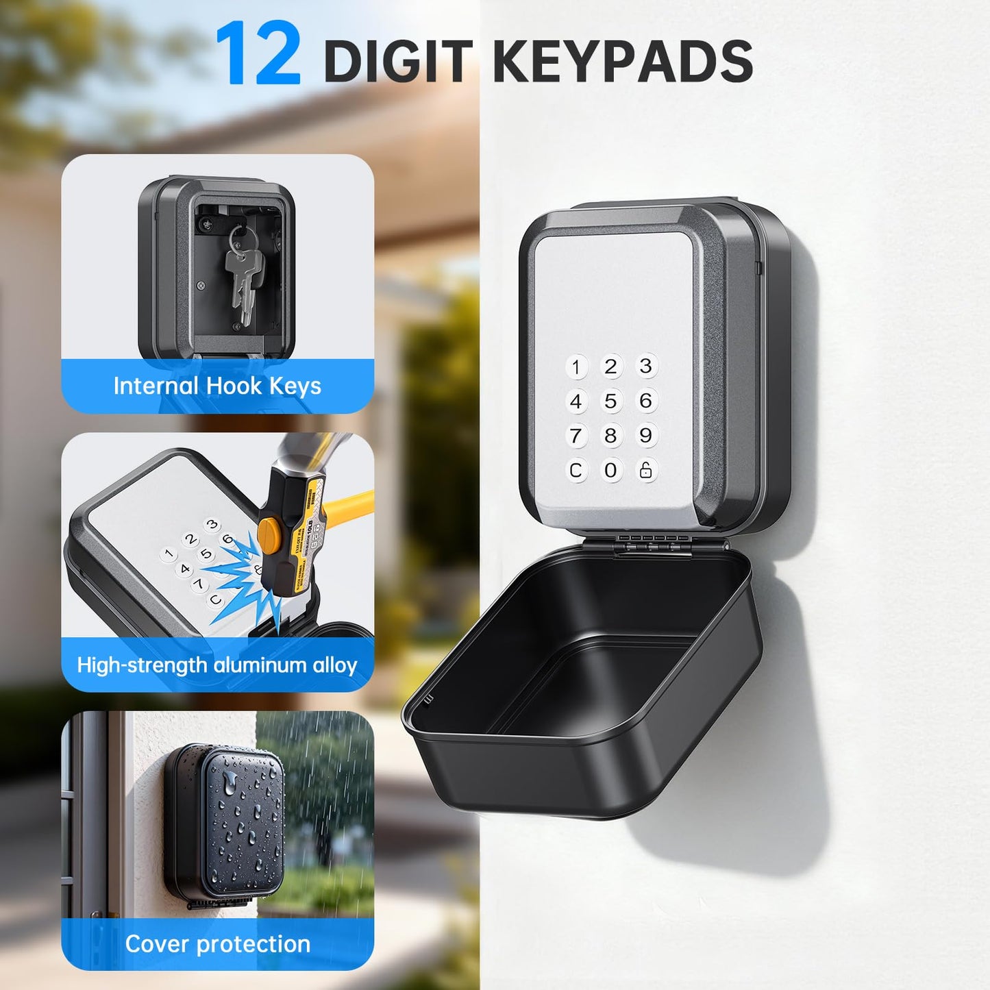 Smart Key Lock Box - Bluetooth APP(Tuya APP) Control & PIN Code, IP65 Weatherproof Wall Mounted Lock Box for Airbnb, Realtor, Home Office, Holds 5 Keys+3 Access Cards