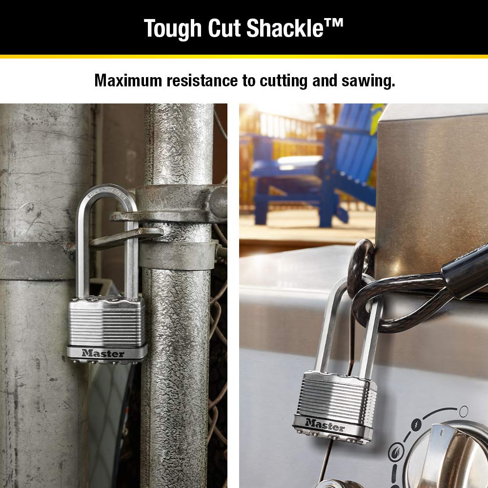 Master Lock M5XQLJ Magnum Heavy Duty Outdoor Padlock with Key, 4 Pack Keyed-Alike