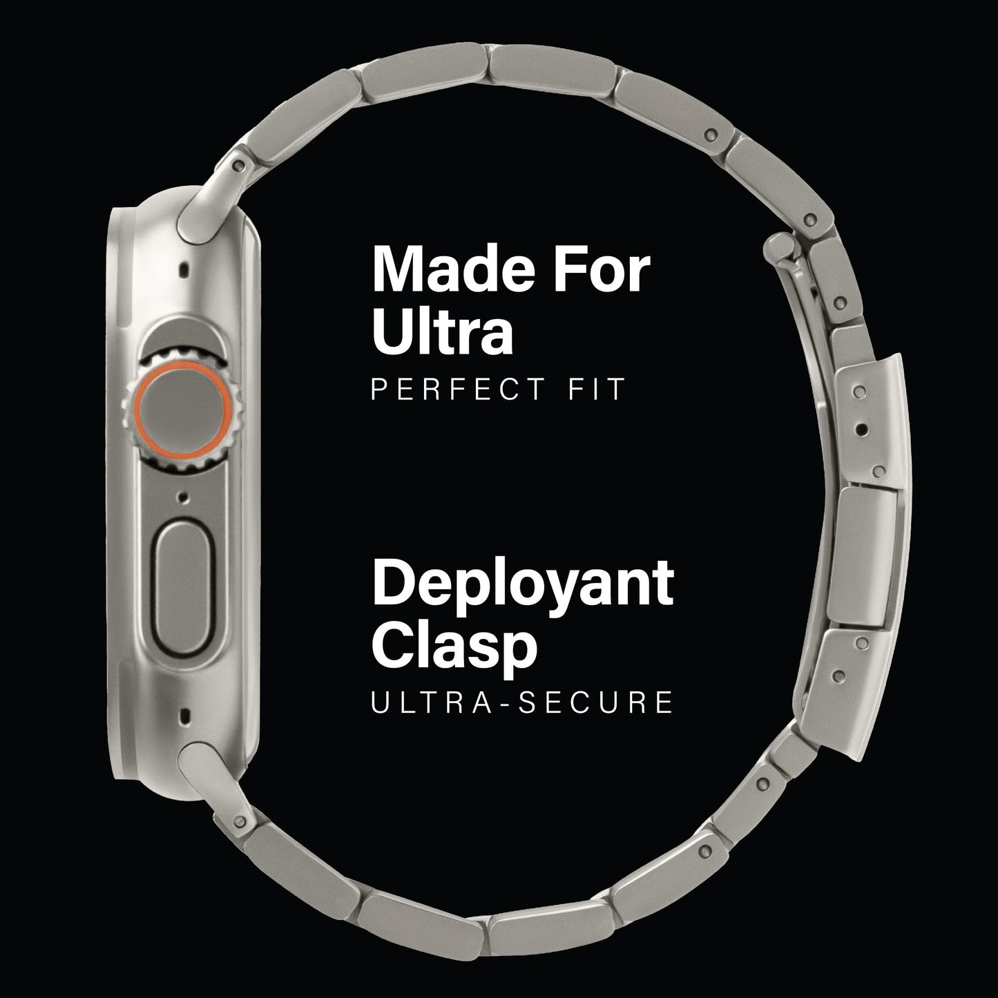 KORDIZ Titanium Band - Compatible for Apple Watch ULTRA 49mm - Titanium Metal Watch Strap with Double Button Clasp for iWatch Bands (ULTRA T01 Max, Titanium), ULTRA Silver