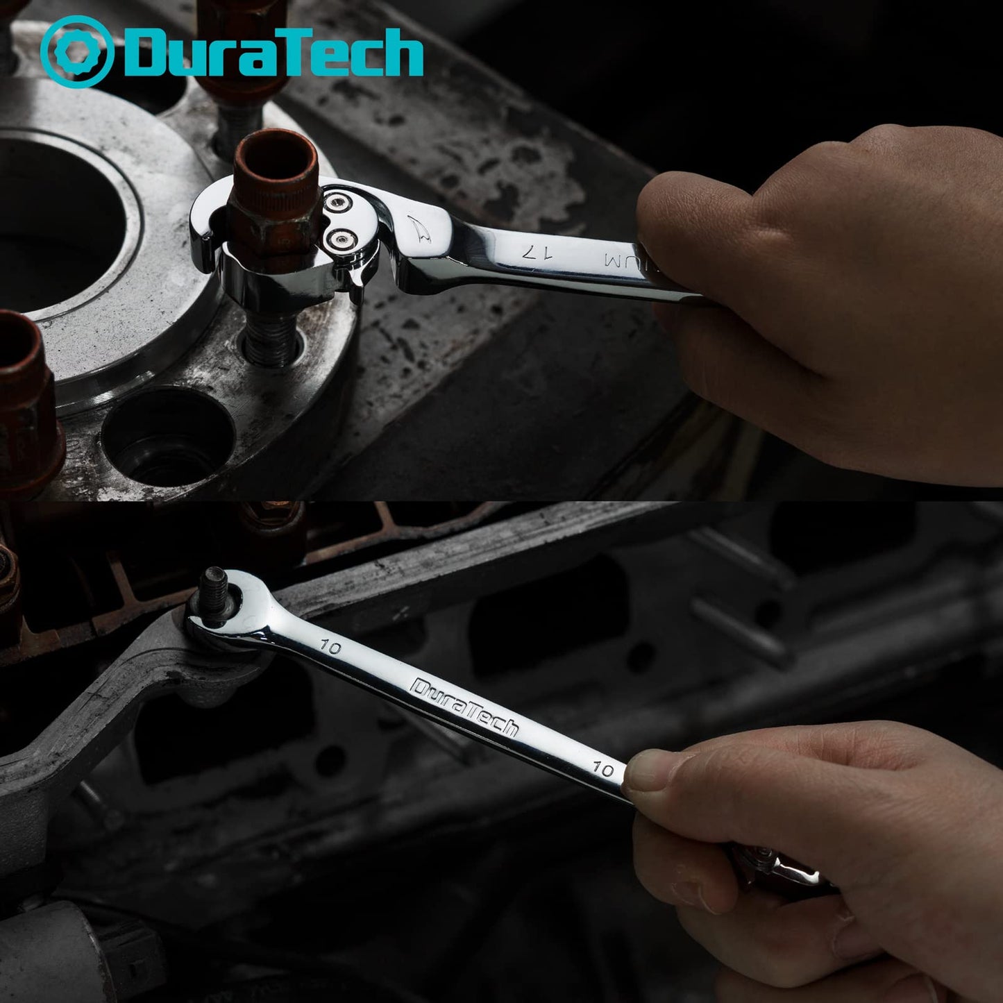 DURATECH Ratcheting Flare Nut Wrench Set, Open End Wrench Set, Metric, 5-Piece, 10, 12, 13, 14, 17mm, CR-V Steel, Organizer Pouch Included