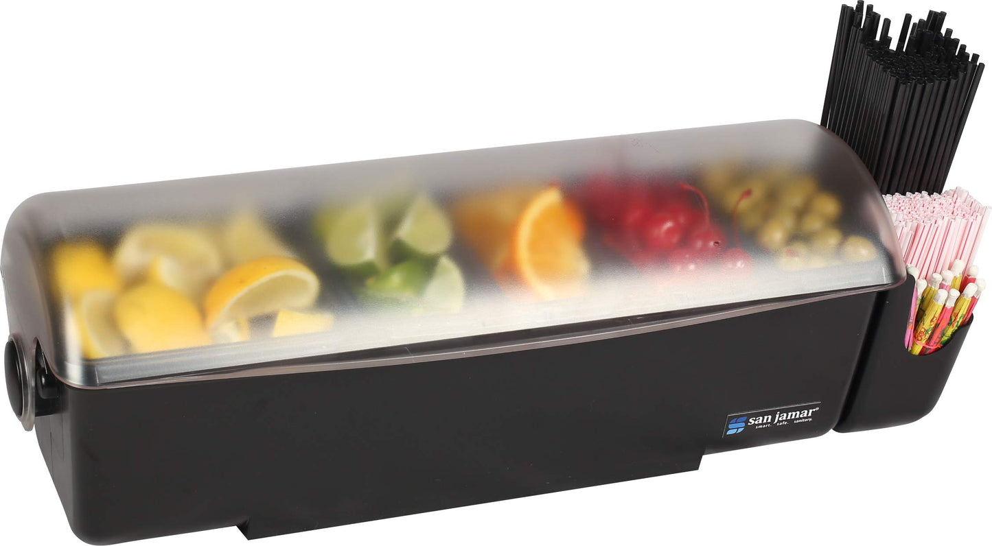 San Jamar Dome Garnish Center 5 Tray with Dome Lid for Kitchen, Bar, And Restaurants, Plastic, 8 Pints, Black