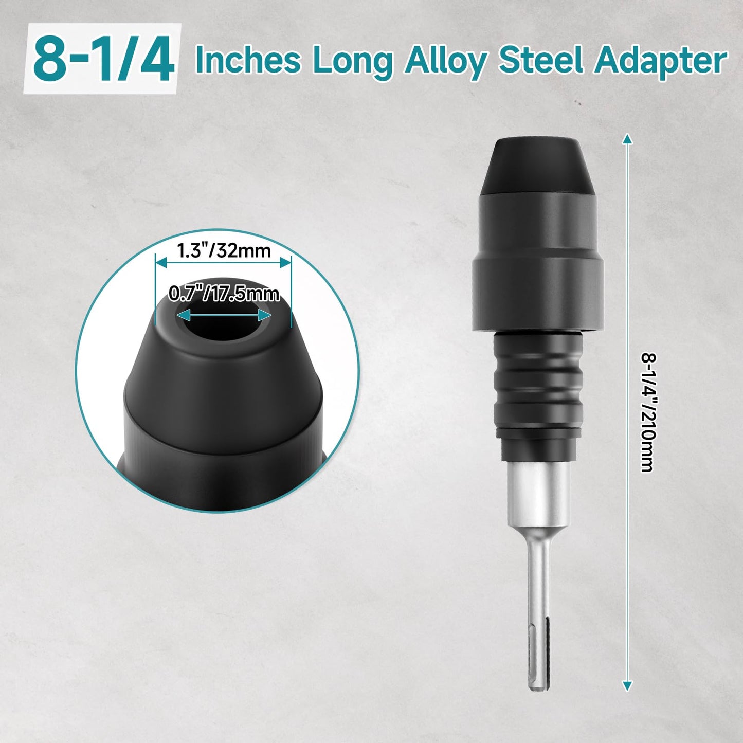 YOSIGHT SDS-Plus to SDS-Max Adapter for Rotary Hammers - 8-1/4 Inches Long Black Alloy Steel Adapter
