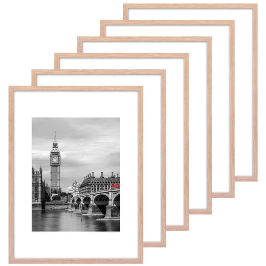 Fixwal 12x16 Poster Frame Set of 6, Gift for 2026 Graduation Father's Day, Thin Border and Light Weight Photo Frames for Wall Decor Diamond Art, Natural