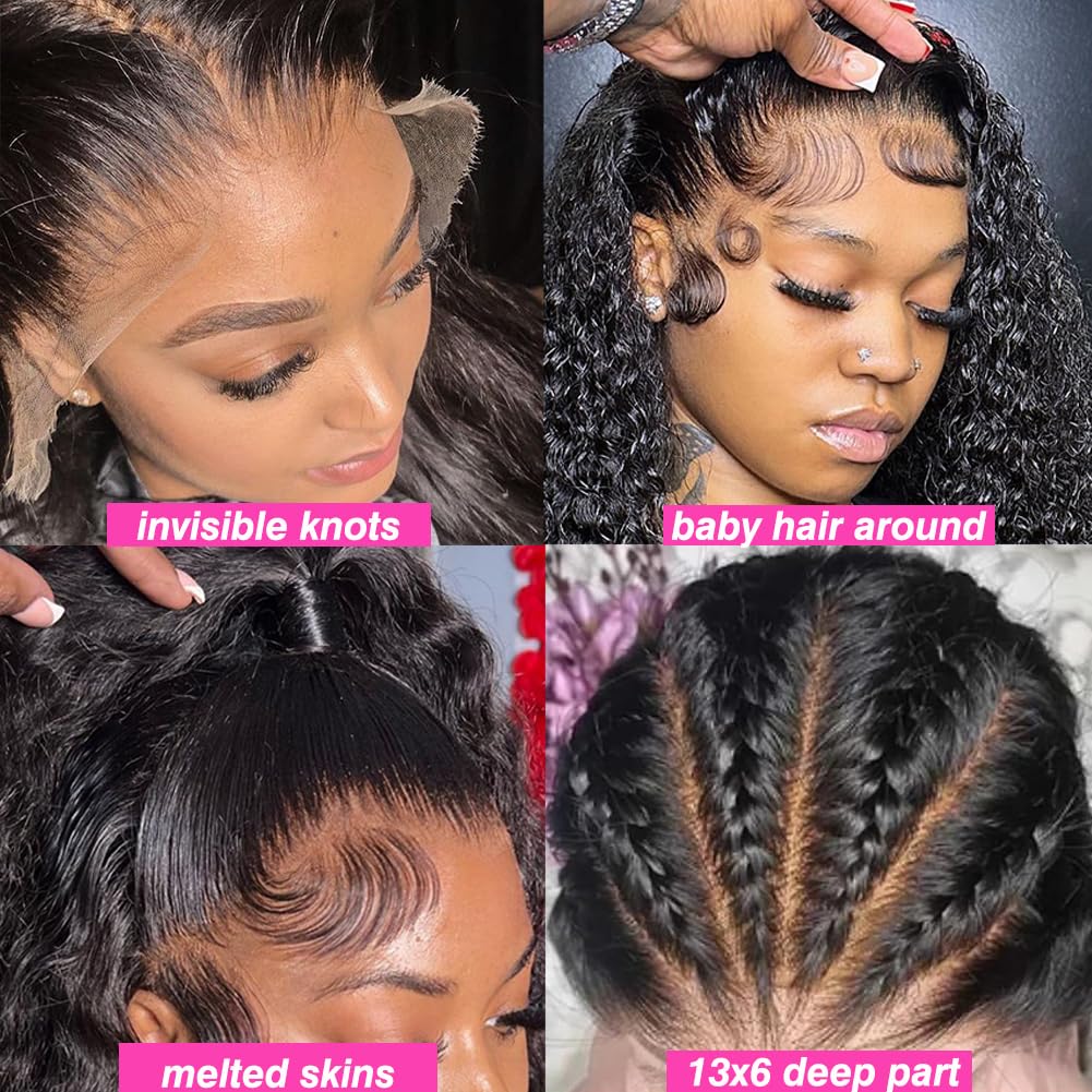 Keseyo 30 Inch Water Wave 13x6 HD Lace Front Wigs Human Hair Pre Plucked 200 Density Deep Part Curly Wig for Women with Baby Hair Water Wave Frontal Wigs Human Hair