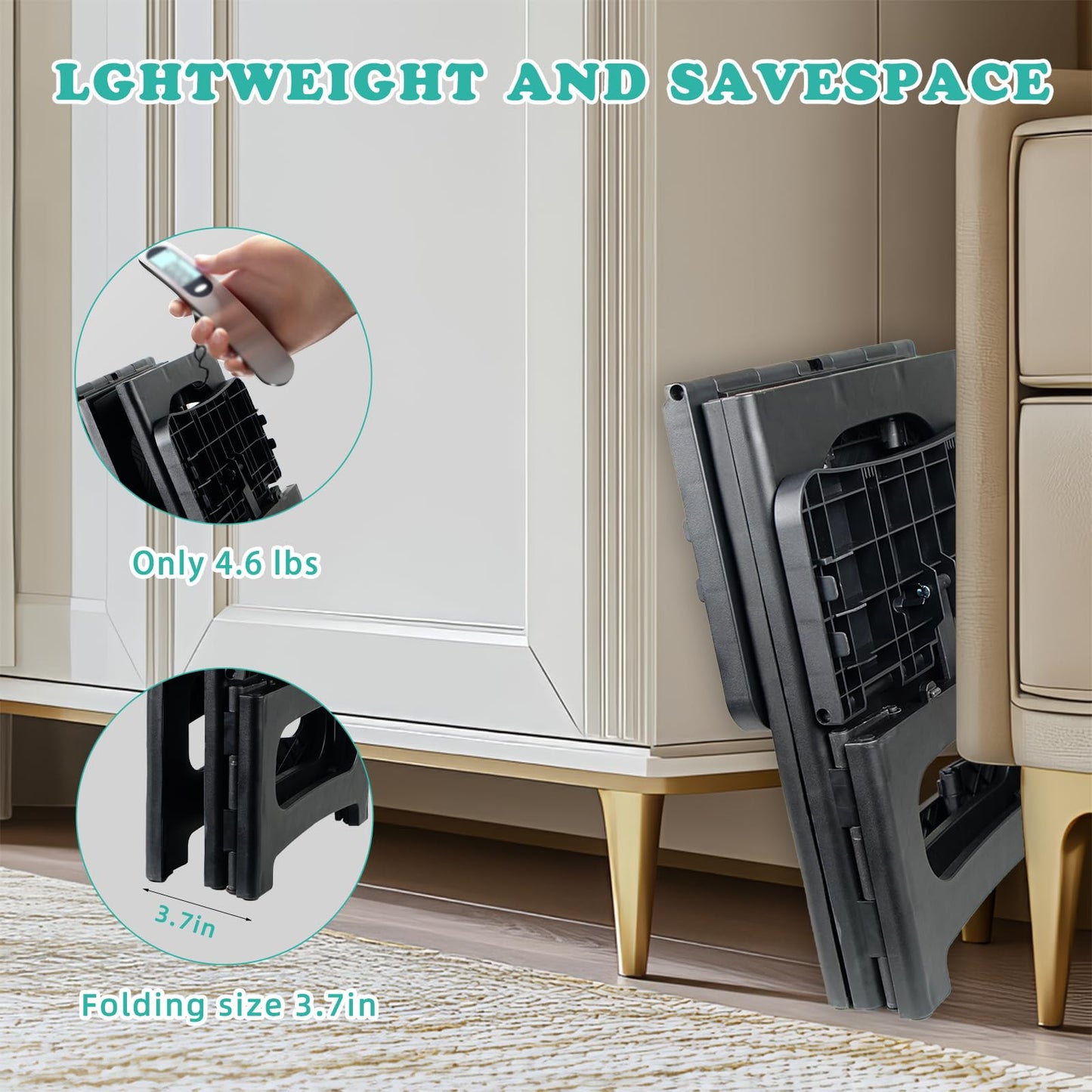 MavHubrix 2-Step Folding Stool Ladder,Non-Slip Portable Collapsible Step Stool for Kitchen Bathroom Home RV Closet Office, 16.5" Heights, Holds 300 lbs,Foldable Lightweight Design only 4.6Ibs (Black)