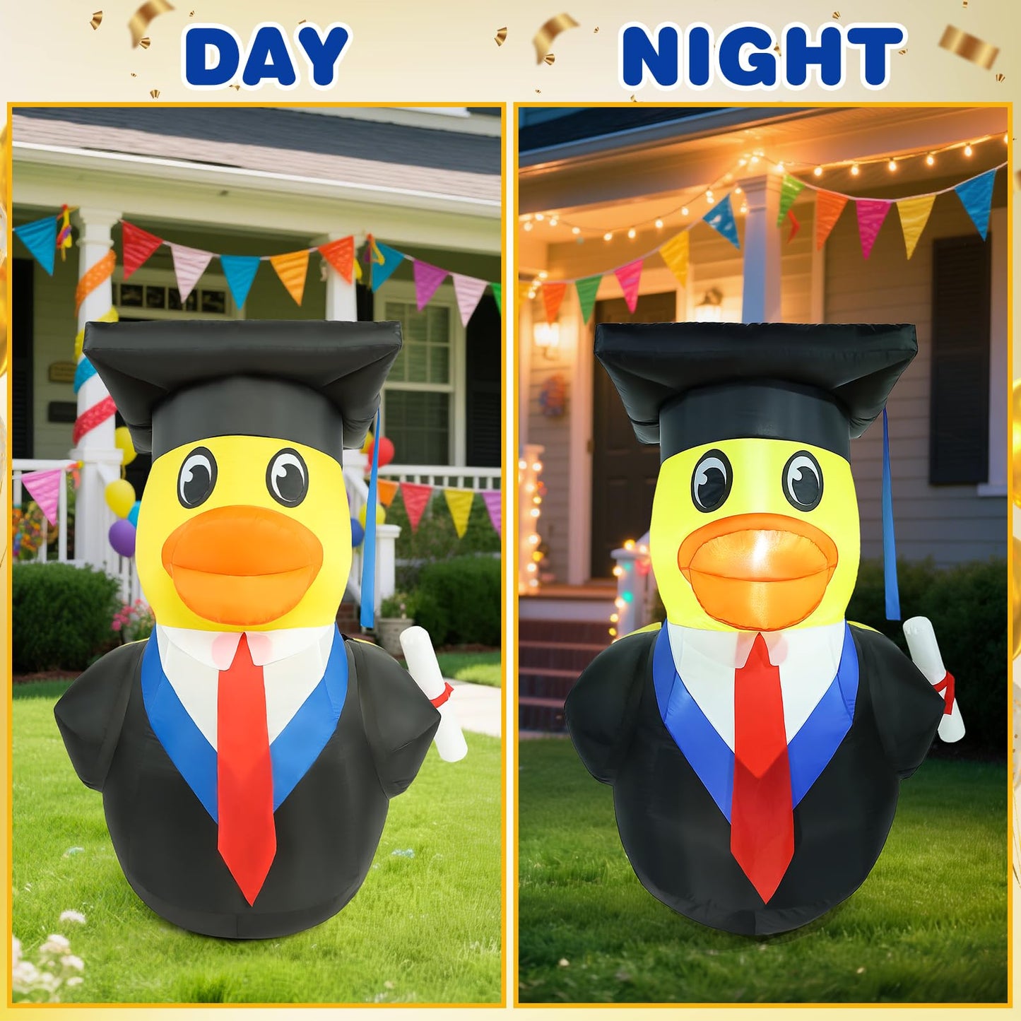 Watato Inflatable 2026 Graduation Decorations 5FT Cute Duck Blow Ups with LED Lights Yard Sign for Congrats Grad Party Outdoor Holiday Event Decor Primary Middle High School College University