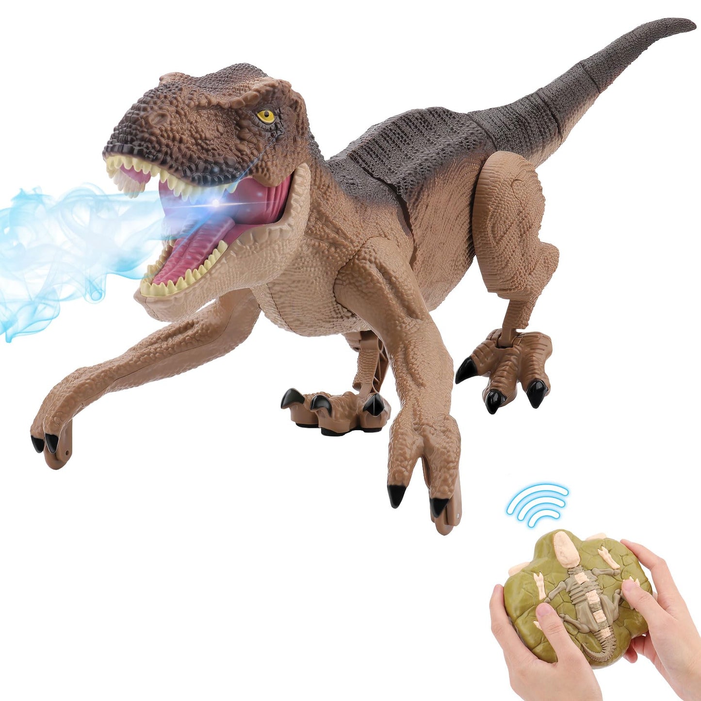 IQKidz Remote Control Dinosaur Toys for Boys 3 4-7 8-12- RC Realistic Big T-Rex Gifts for Kids, Interactive Dino with Light Roar Spray Touch Sensing