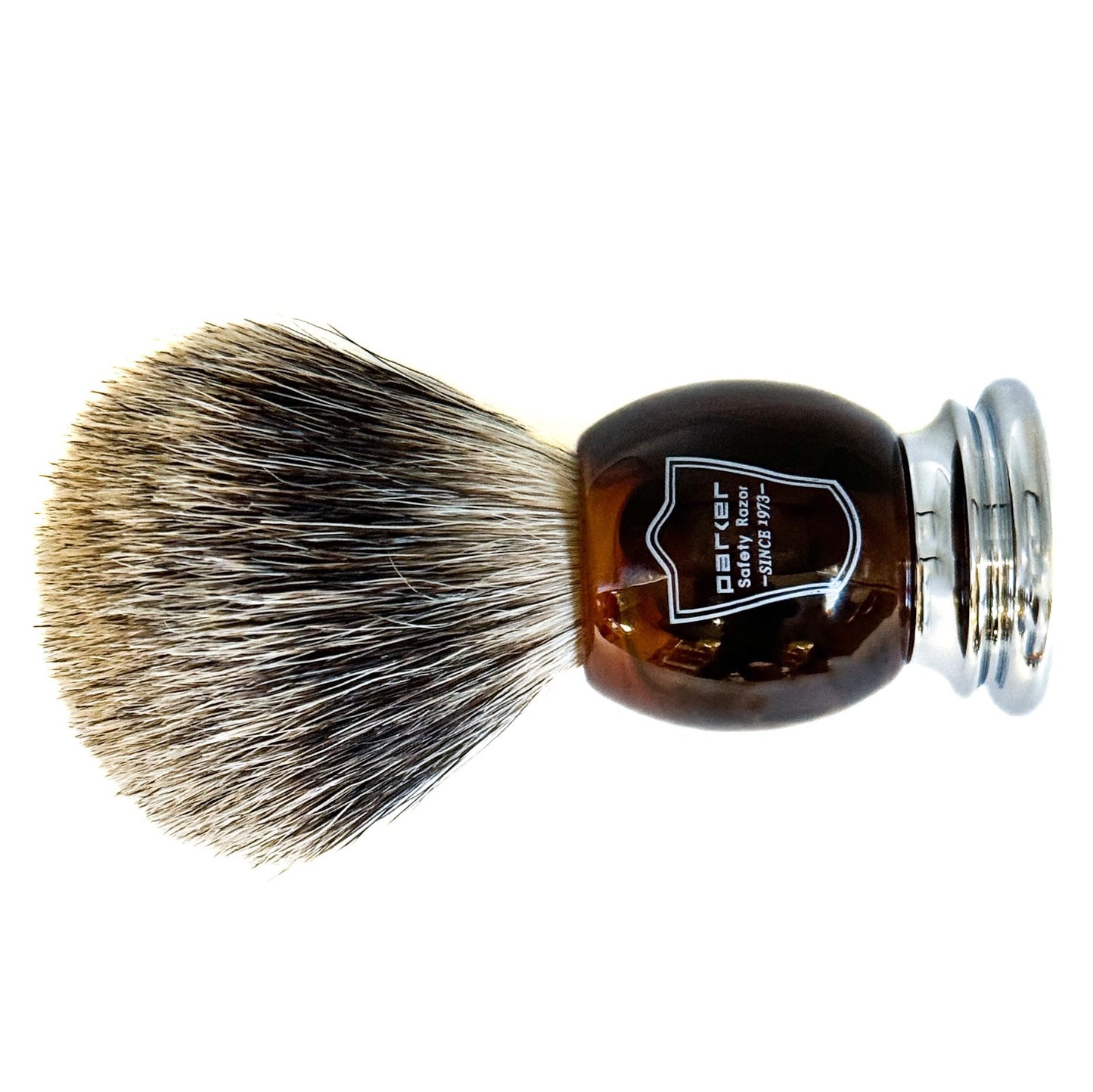 Parker Premium 3-Band Pure Badger Bristle Shaving Brush with Stand, Packaged in a Gift Box, Generates a Fabulous Lather. (Faux Horn)