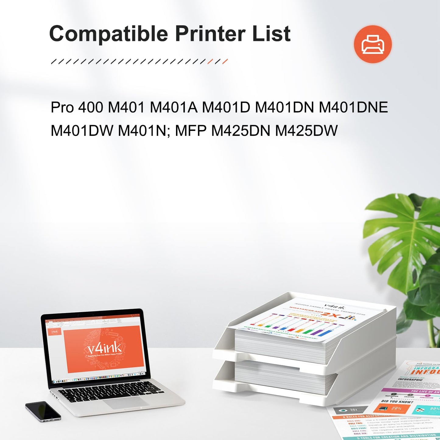 v4ink 2PK Compatible Toner Cartridge Replacement for HP 80X CF280X CF280A Toner Ink High Yield for HP Pro 400 M401 M401a M401d M401dn M401dne M401dw M401n MFP M425dn M425dw Printer