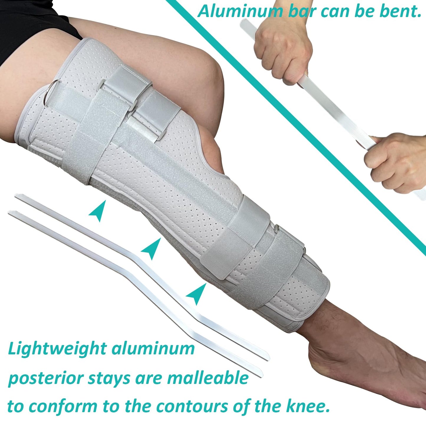 Yarifxy Three-Panel Knee Immobilizer & Knee Stabilizer - Leg Support Splint for Knee Pre-and Postoperative Injuries & Instabilities - Straight Leg Brace with Shoulder Strap to Prevent Sliding (18")