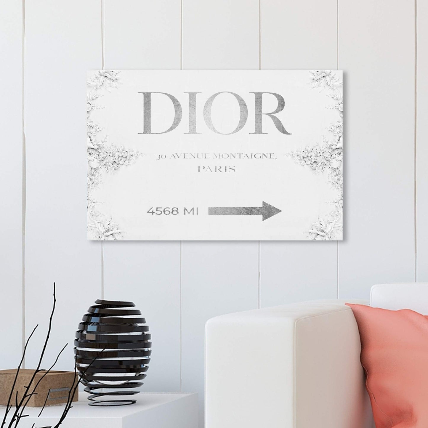 The Oliver Gal Artist Co. Fashion and Glam Wall Art Canvas Prints 'Haute Collection Classic' Road Signs Home Décor, 30" x 20", Gray, White