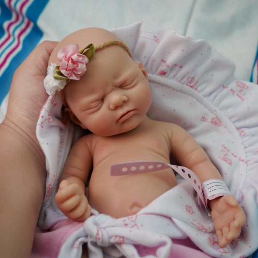 12" Micro Preemie Full Body Silicone Baby Doll Girl,Realistic Soft Silicone Newborn Baby Doll, Real Full Body Silicone Reborn Baby Dolls with Feeding Accessories
