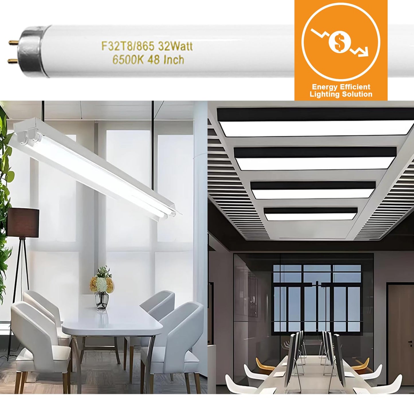 Konideke 10 Pack, F32T8/865 Fluorescent Light Bulb 48 Inch Daylight 32 Watt, T8 Fluorescent Bulb 4 Foot, 2800 Lumens G13 Medium 6500K Bi-Pin Base