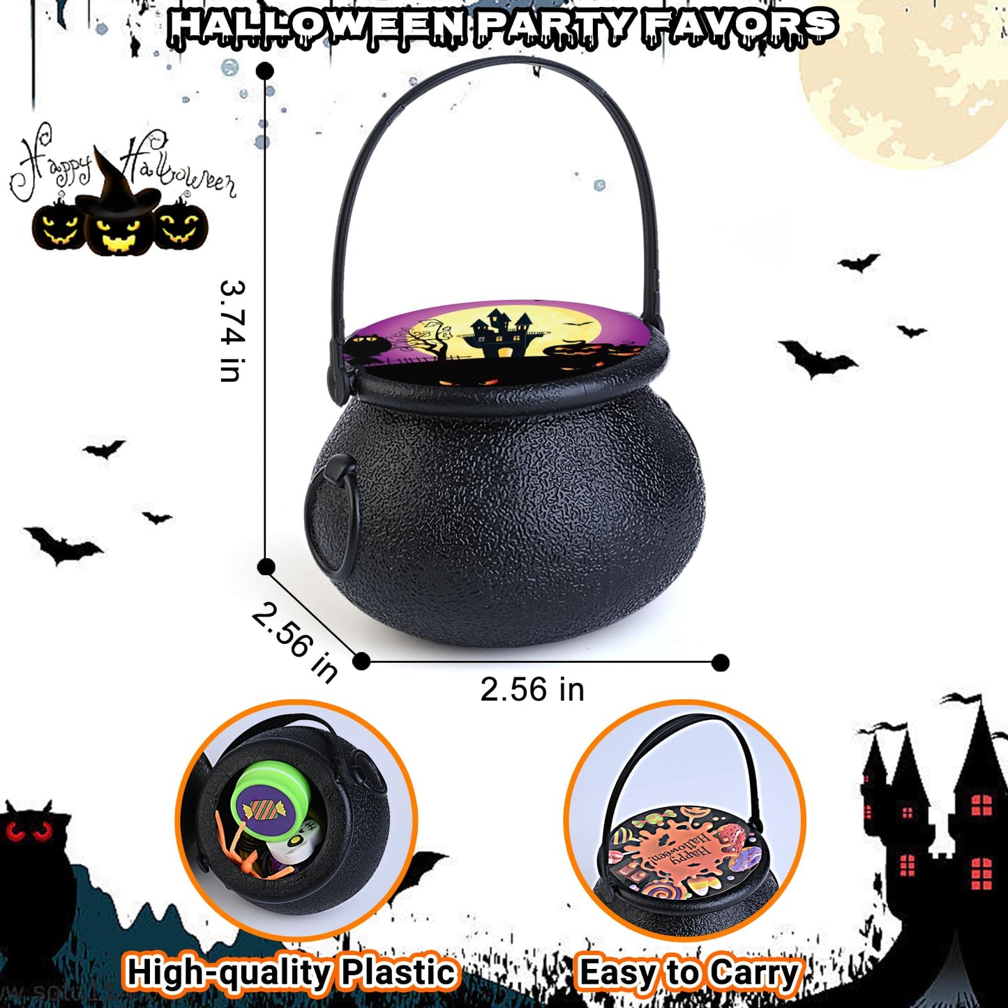 Letapapa 576 PCS Halloween Party Favors for Kids, 72 Pack Prefilled Small Plastic Witch Cauldron With Assorted Halloween Toy In Bulk, Miniatures for Kids Trick or Treat, Halloween Classroom Rewards
