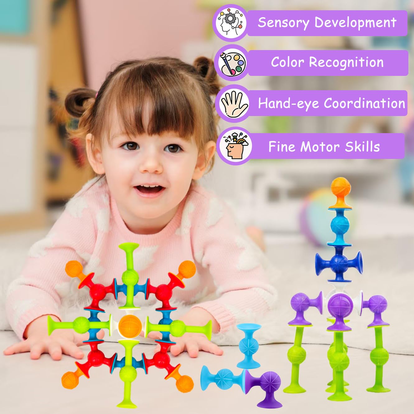 48 Piece Suction Cup Toys Bath Toys for Kids Ages 3+, Sensory Toys for Autistic Children, Travel Toys Window Toys Stem Learning Toys, Bathtub Toys with Storage