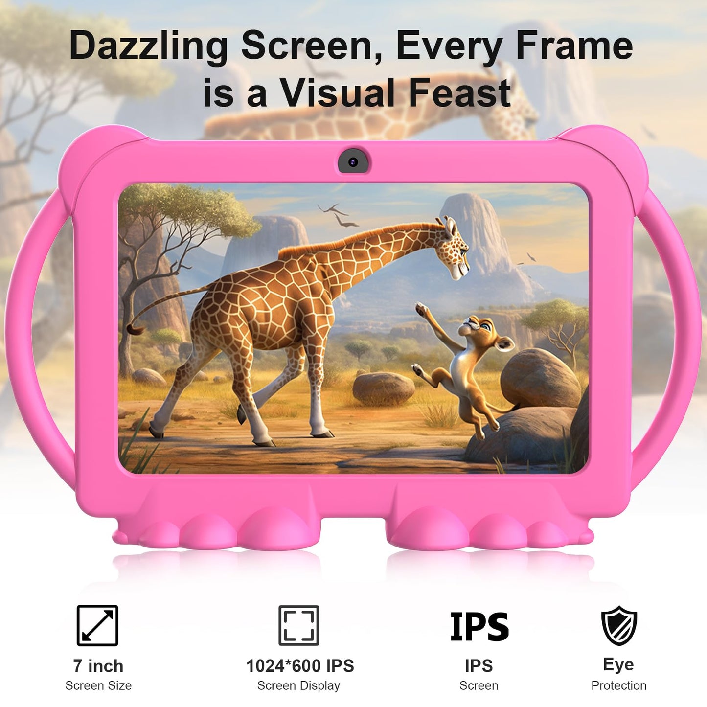 Kids Tablet, 7 inch Android 12 Tablet for Kids, 4GB RAM 32GB ROM 1TB Expand, Toddler Tablet with Parental Control, IPS Screen, Dual Camera, Educational, Games, Shockproof Case for Boys/Girls (Pink)