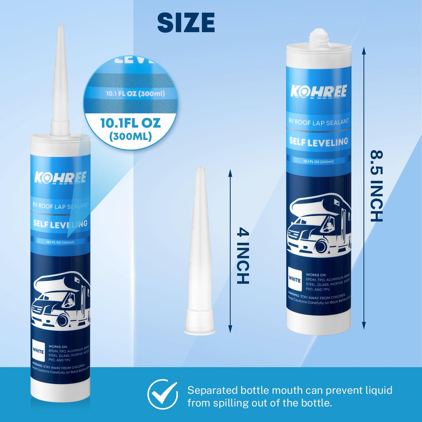 Kohree RV Roof Sealant 6 Pack, Self-Leveling Lap Sealant White, RV Caulking Exterior for RV Roofs, Maintenance, Repair