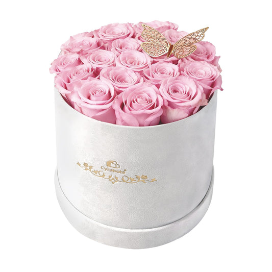 Cyrabota 16 Pink Preserved Flowers in Round Gift Box, Forever Flowers Eternal Roses for Mother's Day, Birthday, Anniversary, Valentine's Day Gifts for Women Light Pink