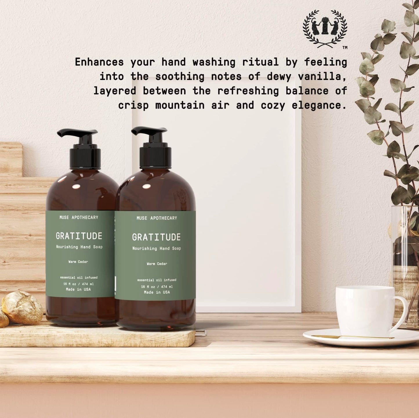 Muse Bath Apothecary Hand Ritual - Botanical Collection - Aromatic and Nourishing Hand Soap, Infused with Natural Aromatherapy Essential Oils - 16 oz, Warm Cedar, 3 Pack