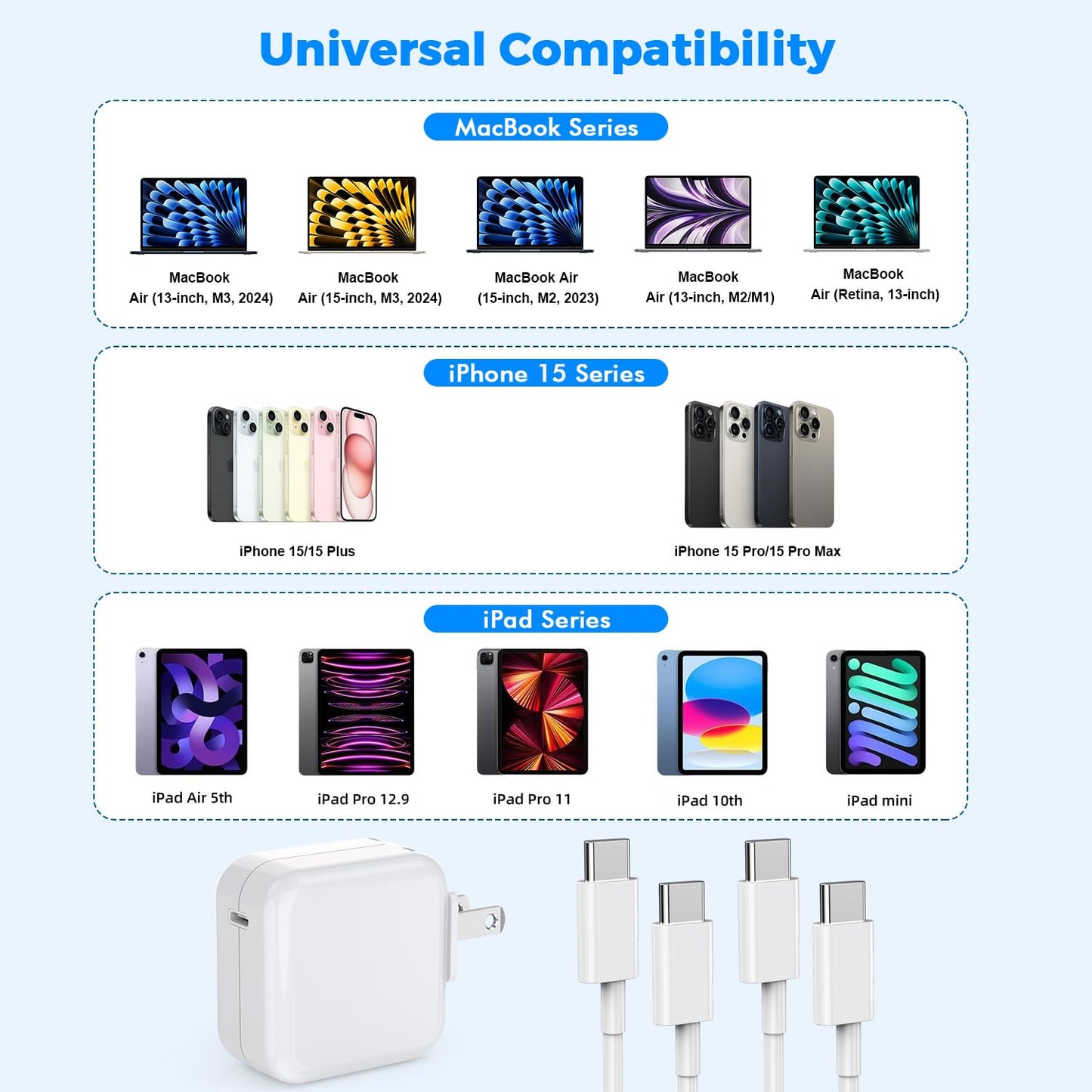 USB C Charger for MacBook Air MacBook Pro 13 14 15 16 inch,M1 M2 M3 Apple Laptop Charge,2Pack 30W USBC Power Adapter,Compatible with iPad,iPhone 15 Pro Max,10FT Extra Long Cable mac Book pro,iPad Pro