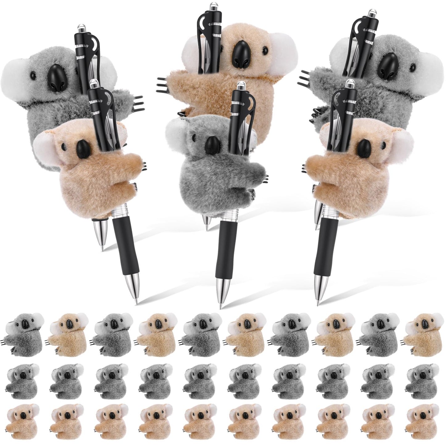 Moucuny 30 Pcs Koala Clip Koala Pencil Toppers 2.76" and 2" Mini Animal Bear Stuffed Plush Animal Toy Gifts for Party Office Home Supplies Piñata Stuffer Purse Charm Hangings