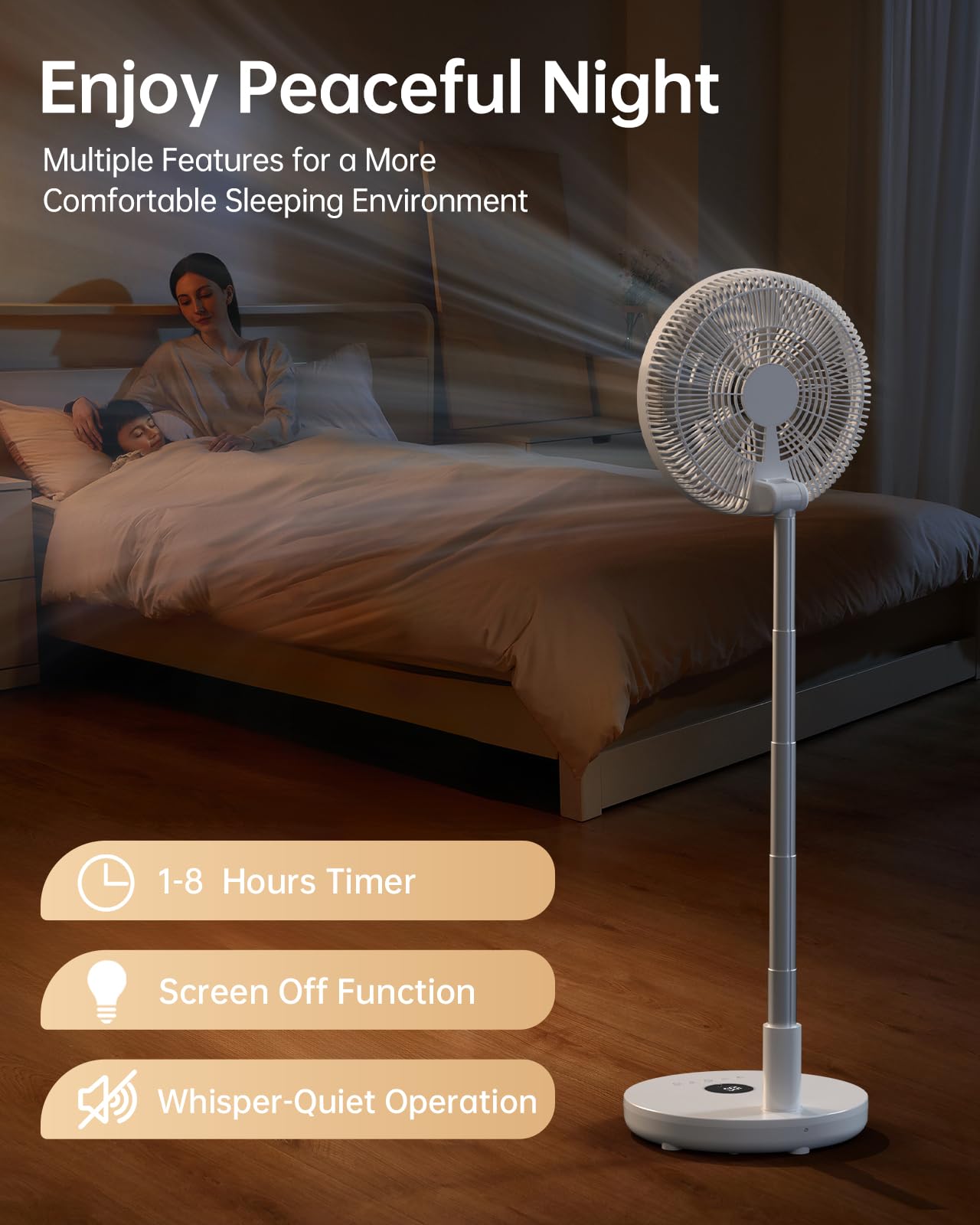 TriPole Oscillating Fan Portable Quiet Standing Fan with Remote, 12" Rechargeable Pedestal Fans for Bedroom Office, Foldable Battery Powered Travel Fans, Adjustable Height, 8H Timer, 6 Speeds, 44.4Wh