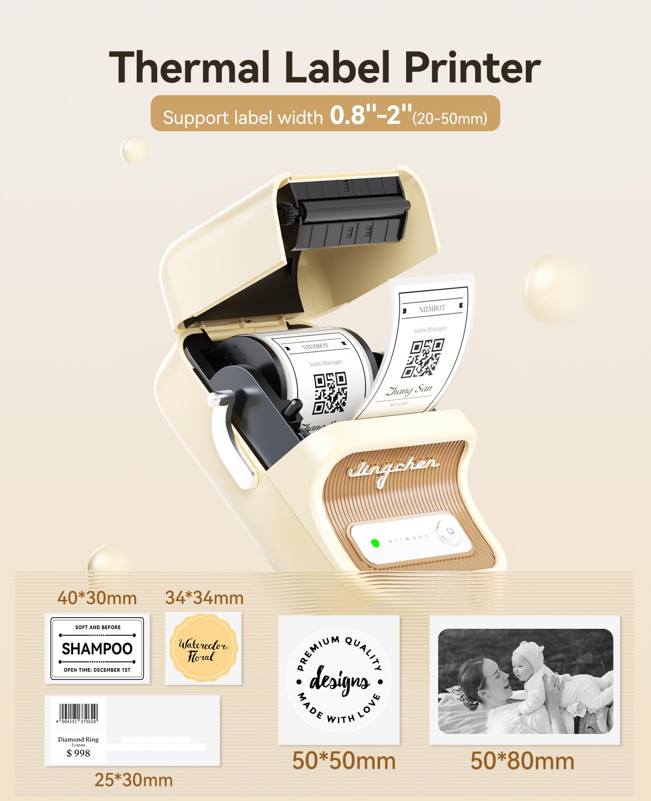 NIIMBOT B21 Label Maker Inkless Bluetooth Label Printer, 2 Inch Portable Label Machine for Small Business, Address, Logo, Clothing, Mailing, Candles, Jewelry, Sticker Printer for Gift, White