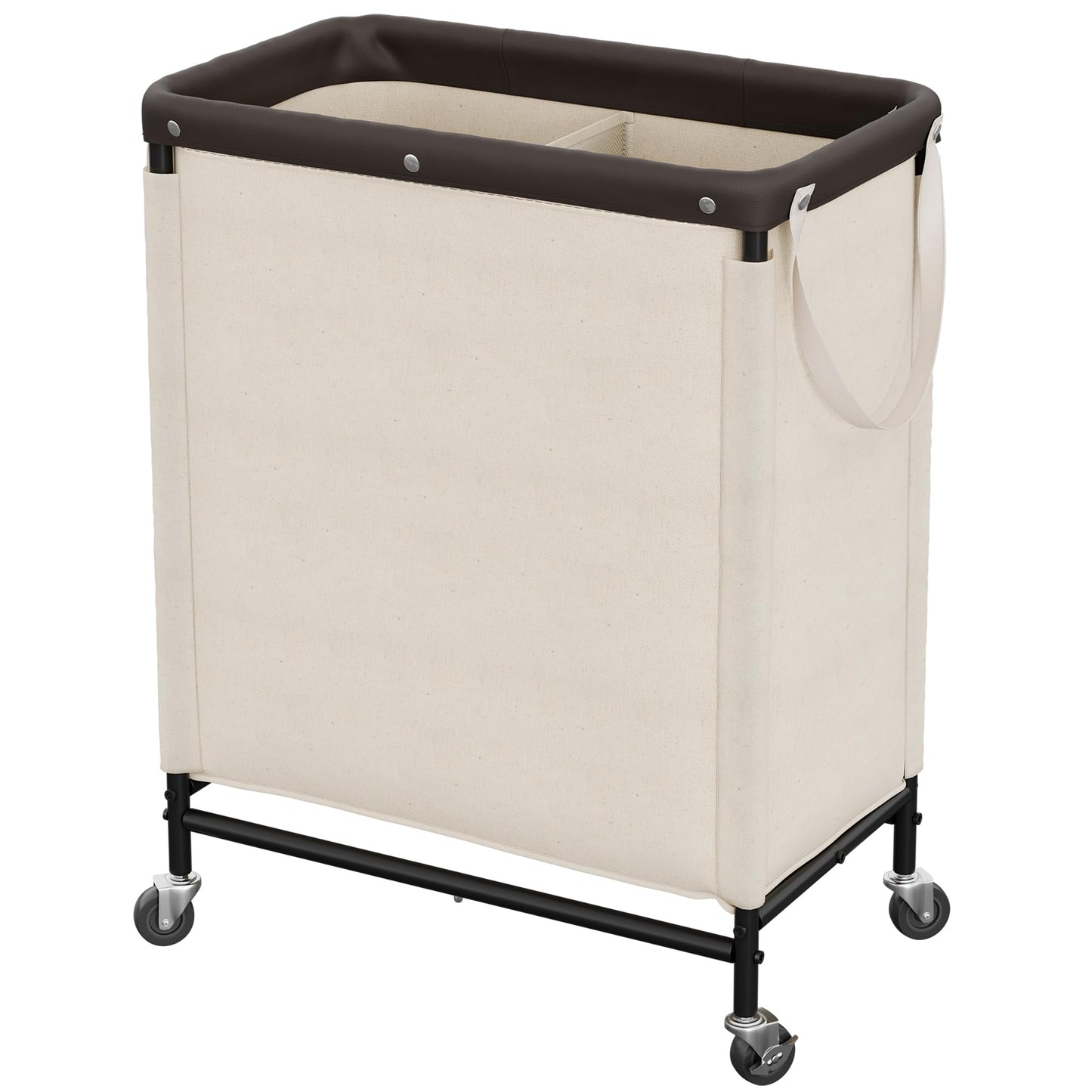 StorageWorks 2 Section Laundry Hamper, Rolling Laundry Cart with Wheels and Handles, Laundry Room Double Sorter for Organizer and Storage, 26.4 Gal(100L), Beige