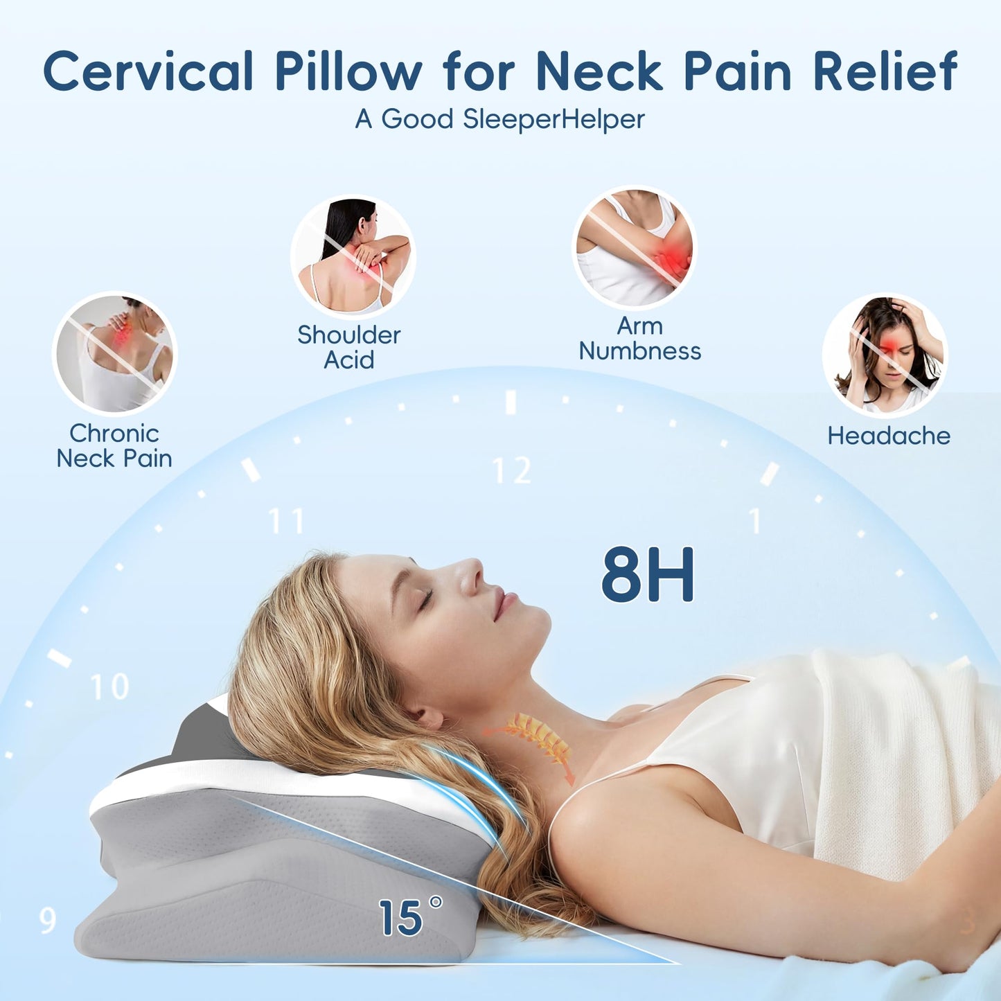 Cervical Pillow for Neck and Shoulder Support, Contour Memory Foam Pillow for Pain Relief, 2 Heights Cooling Ergonomic Orthopedic Pillow for Side Back Stomach Sleepers