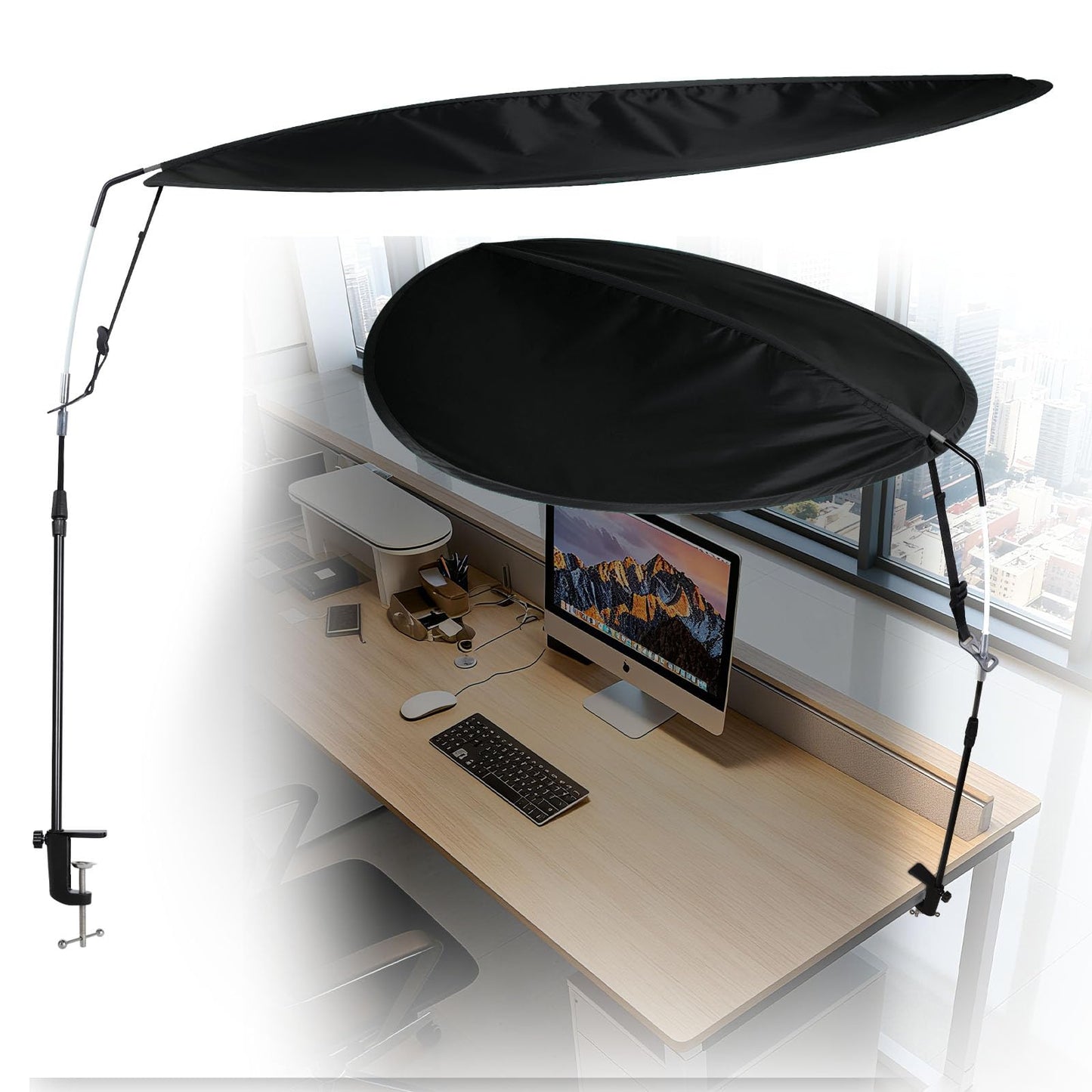 Adjustable Office Cubicle Shade – Create a Calm, Light-Free Desk, Blocks Overhead Light & Helps Reduce AC Airflow – Black Desk Shade for Office Workers
