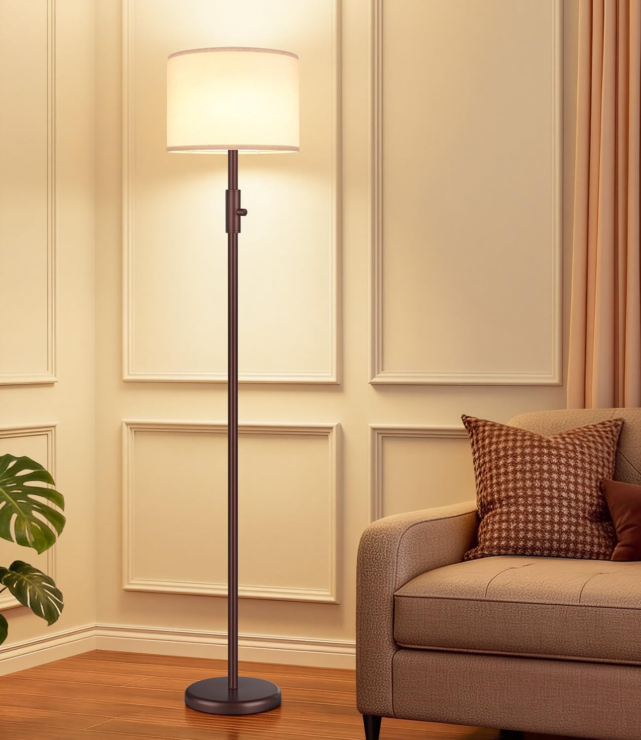 Yemela 【Upgraded】 Dimmable Floor Lamp, Modern Floor Lamps for Living Room, Standing Lamp with Linen Shade, Tall Lamp for Bedroom Office Dining Room- Brown