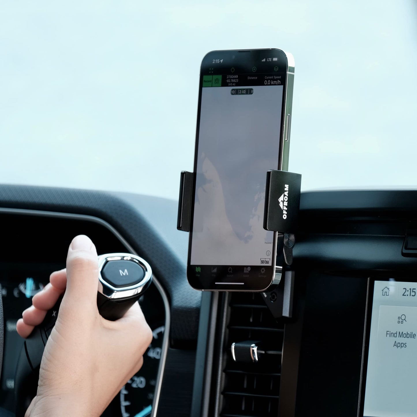 Offroam Phone Mount Made for Ford F-150 2021-2026 | Ford F-250/F-350 2023-2026 | F-150 Lightning (XL & PRO) 2022-2026, Universal Spring Loaded Holder, 360-Degree Swivel, One-Hand Operation