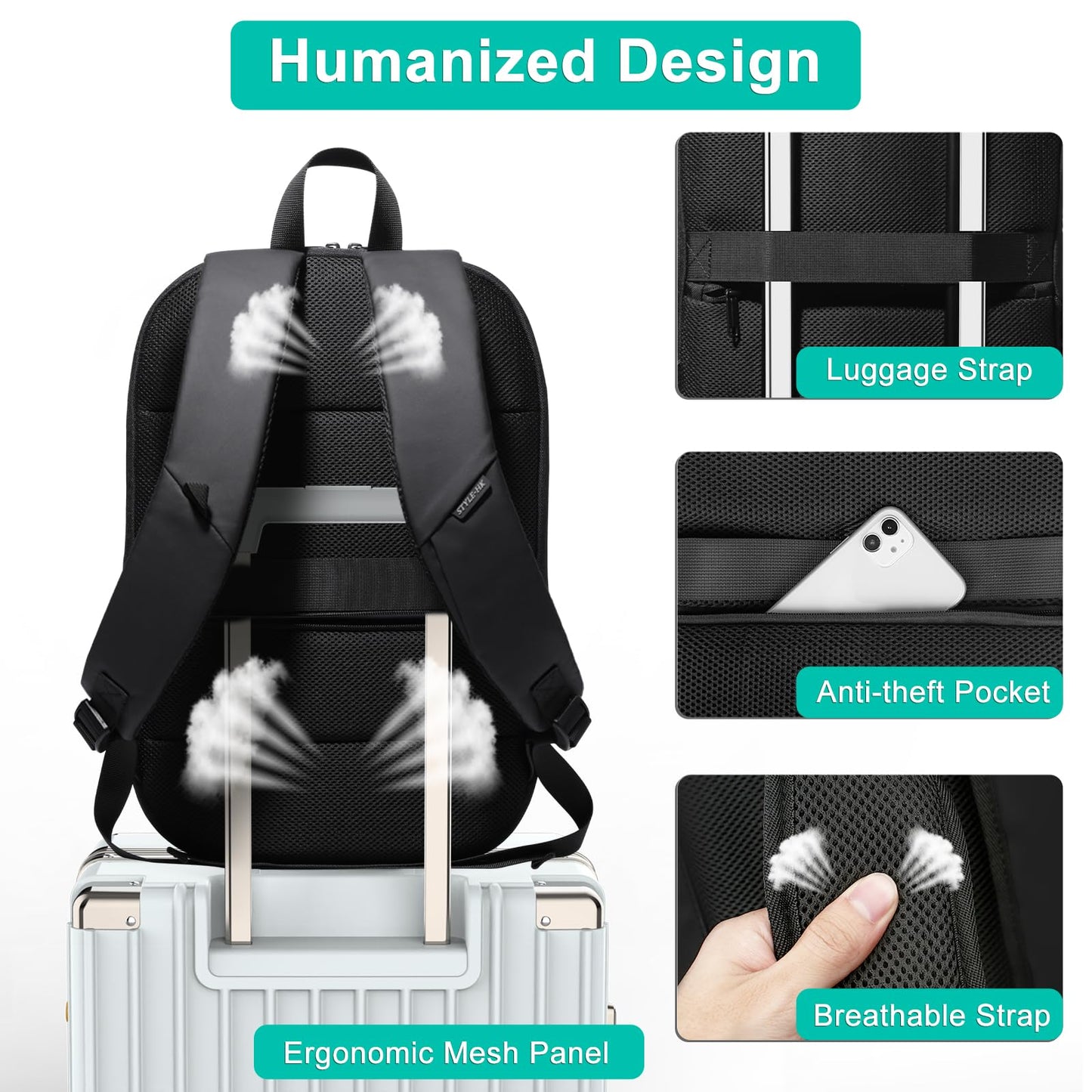 Business Backpack for Men 17 Inch,Slim & Expandable Waterproof Travel Laptop Backpack with USB Charger Port,Anti-Theft Lightweight Large Work Computer Bag,College Laptop Backpacks Gifts for Men Women