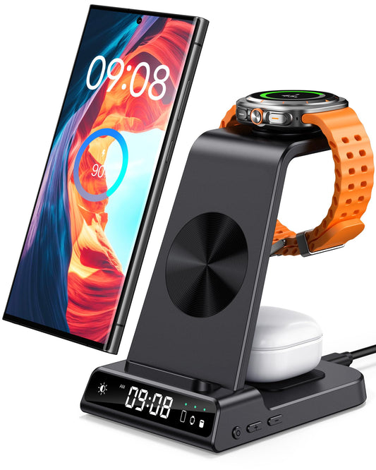 Wireless Charger for Samsung, 3 in 1 Wireless Charging Station for Samsung Galaxy S24 Ultra/S23 Ultra/S22/S21/Note 20/Z Flip 6/Fold 6, Charger for Samsung Galaxy Watch Ultra/7/6/5, Galaxy Buds 2/2 Pro
