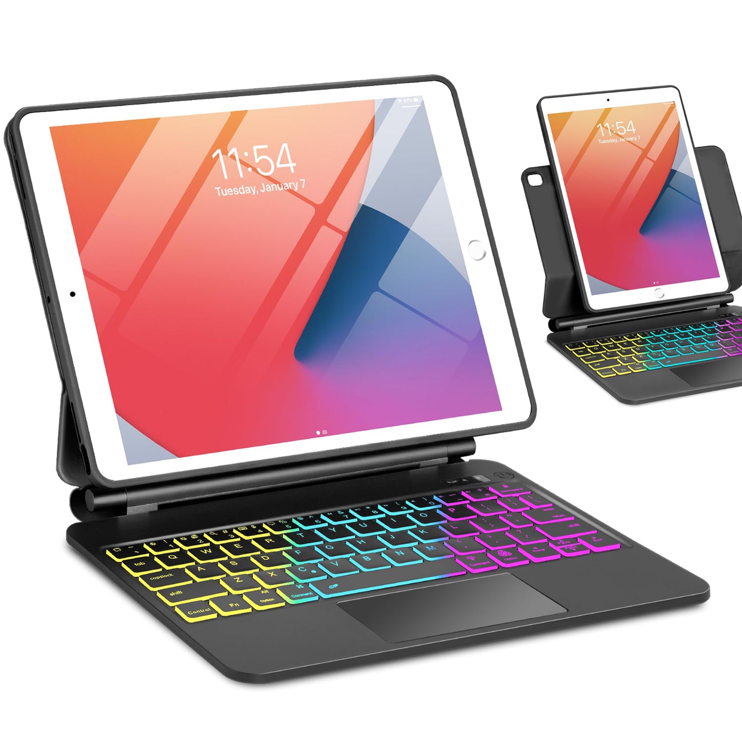 TabletKeyer Magic for iPad 9th 8th 7th Generation 10.2 inch Case with Keyboard, Trackpad Floating Rainbow Backlit TouchPad Keypad with Cantilever Magnetic Cover for iPad Air 3rd Gen Pro 10.5 Black
