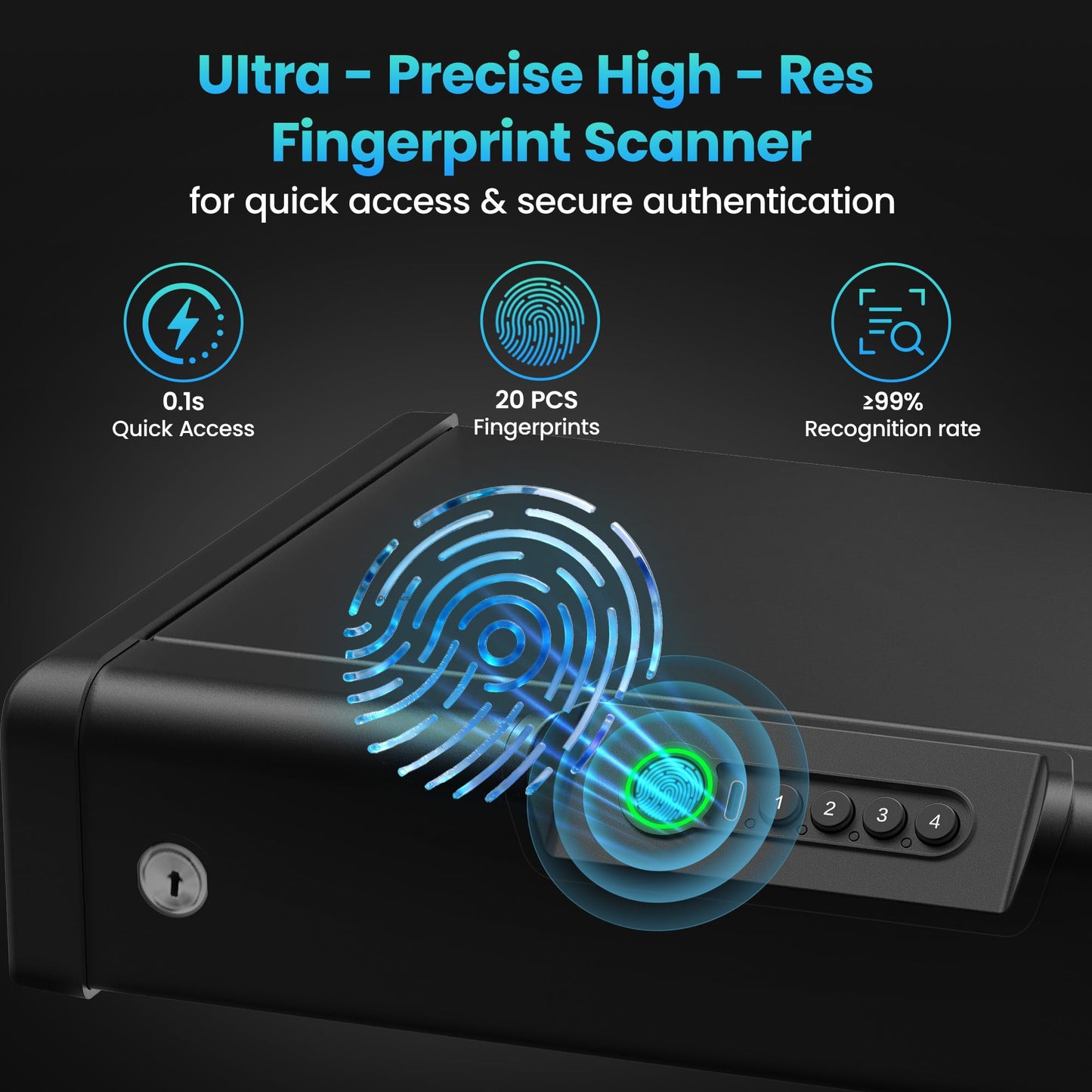 Locksworth Small Biometric Gun Safe for Handgun, 3 Ways Quick Access Fingerprint Safe with Keypad & Key, Compact Pistol Safe with LED Light for Nightstand Bedside Home Car Use, Steel Cable Included