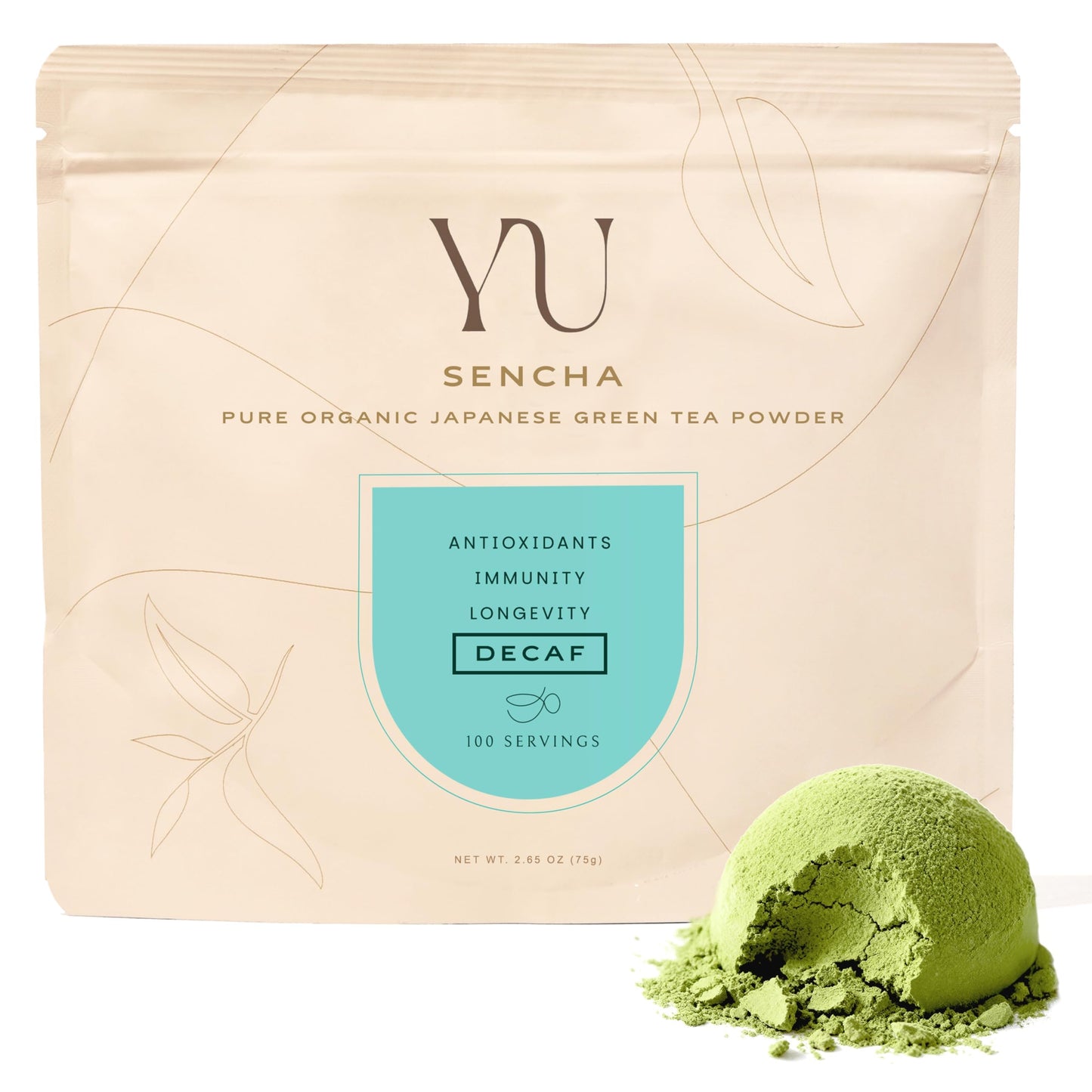 Yu Tea Decaf Organic Sencha Green Tea Powder, 100 Servings | Rich in Antioxidants, EGCG, & L-Theanine | Pure Japanese First Harvest Leaf | Caffeine-Free & Unsweetened | Resealable Pouch, 2.65 oz