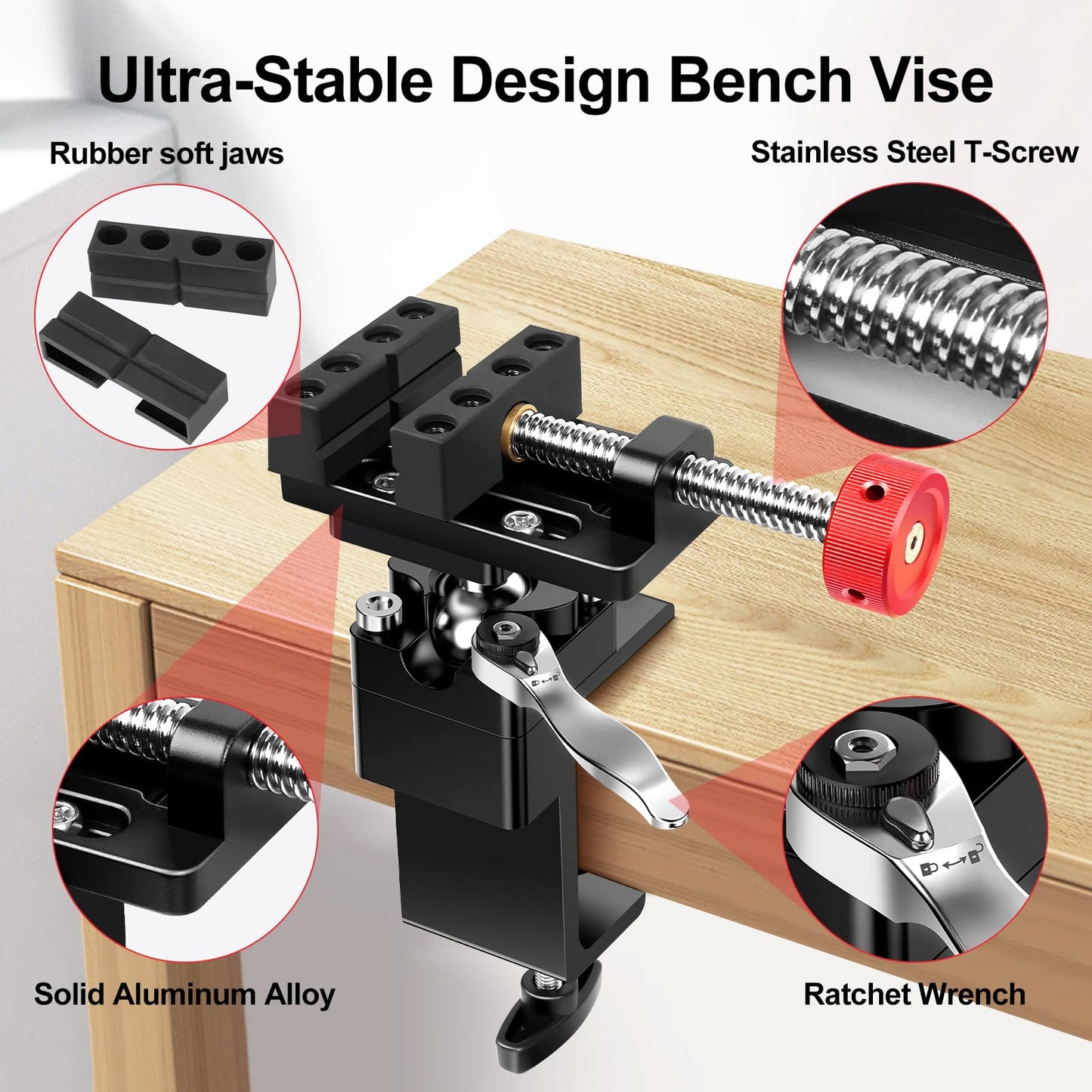 ArtyMaster 360° Rotating Mini Bench Vise with Quick-Release Ratchet Wrench, 2.48" General-Purpose Table Vise for Woodworking, Metalworking, Modeling, Mini Vice Clamp for Small Projects WT104C