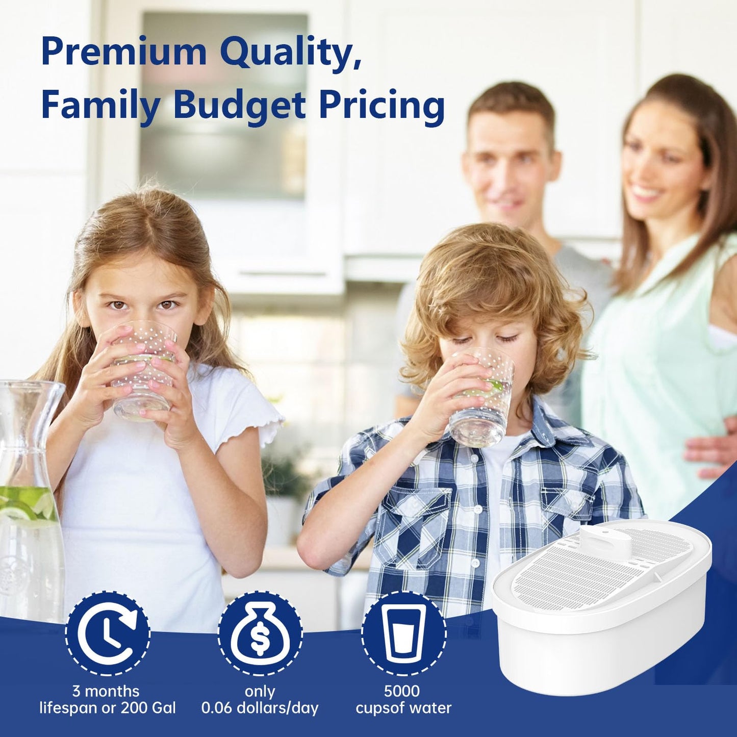 4 Pack Waterdrop® Replacement Filter WD-PF-01A Plus,Reduces PFOA/PFOS, Chlorine, Compatible with Waterdrop® Pitchers Replacement Filter，Lasts 3 Months or 200 Gallons, Premium Water Filtration