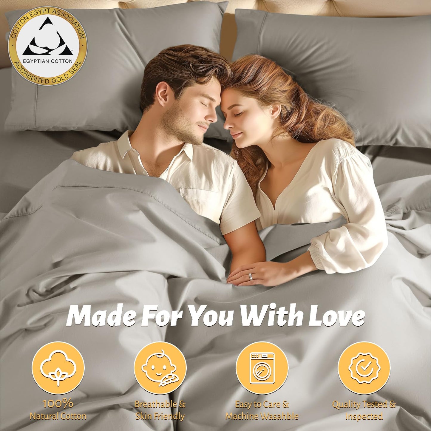 Shilucheng 100% Egyptian Cotton Queen Size Sheets Set - 1000 Thread Count，Luxury Cotton Bed Sheets，Breathable & Cooling Bedding and Pillow Cases, 16 Inch Deep Pocket - 4 Piece (Taupe, Queen)