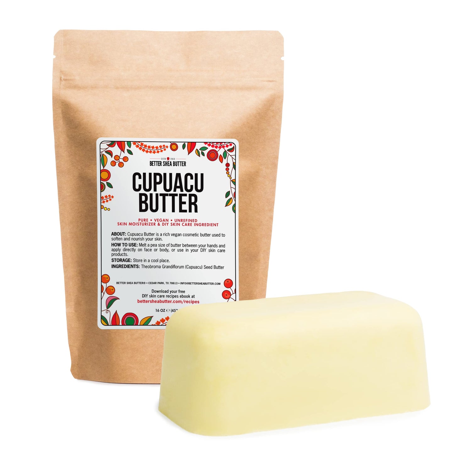 Better Shea Butter Cupuacu Butter Raw, Pure & Unrefined for Hair Growth & Dry Skin on Body and Face - Brazilian Body Butter Base for DIY Butter, Lotion Base and Soap Making - Cupuaçu Butter 16 oz