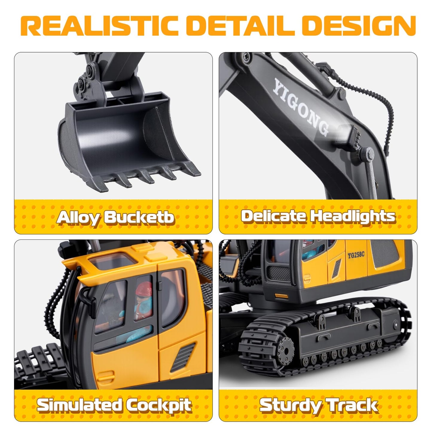 Samtop Remote Control Excavator Toys, 11 Channel 1:20 RC Construction Vehicles, 680° Rotation Hydraulic Car Toys for 4 5 6 7 8 9 10 Year Old Boys Kids, RC Truck Digger Toys Christmas Birthday Gifts