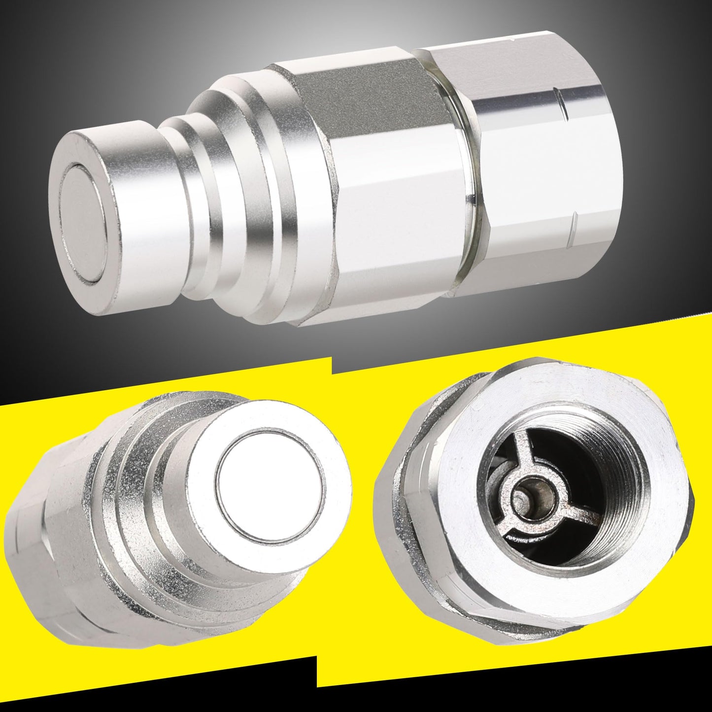 ANCIMOON 2PCS 1/2’’ NPT Flat Face Hydraulic Couplers, Bobcat Skid Steer Quick Connect Fittings with 4PCS Dust Covers