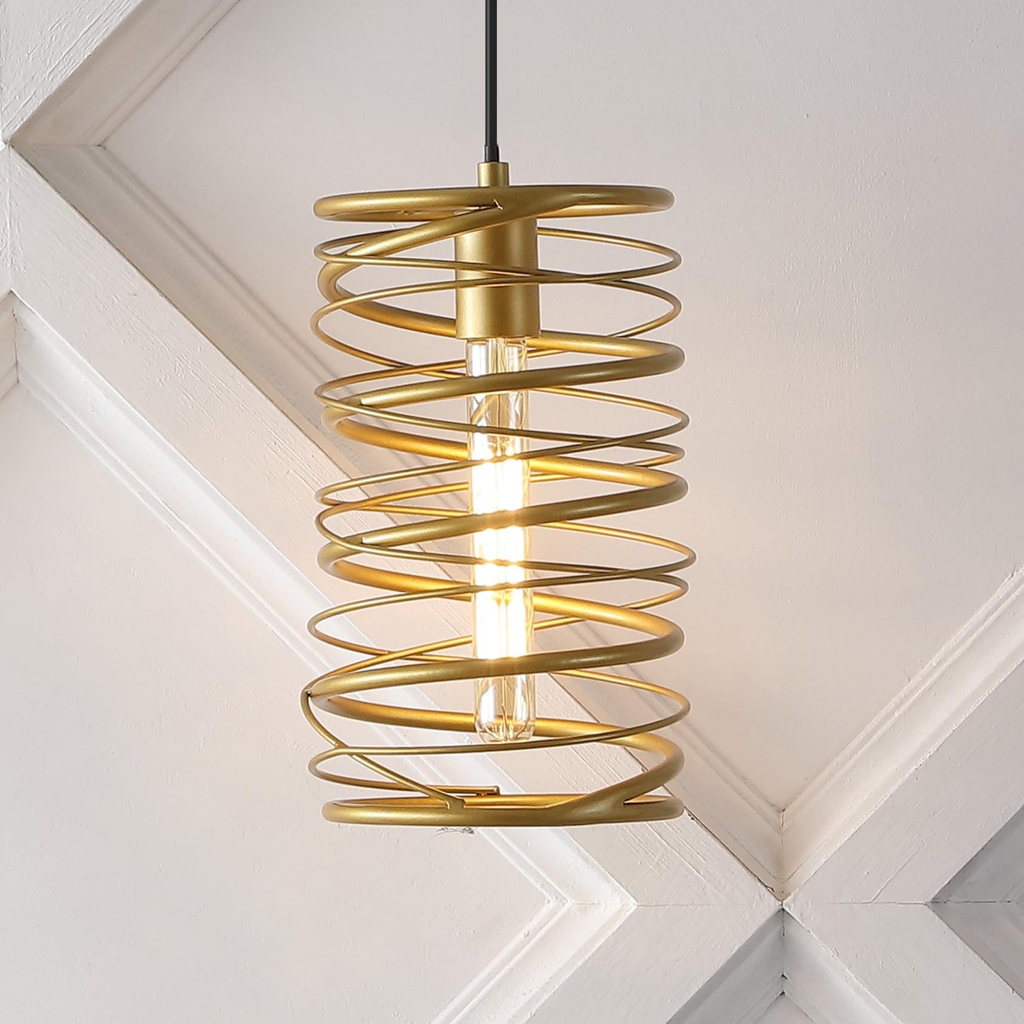 JONATHAN Y JYL7910A Helisa 7.25" 1-Light Modern Contemporary Iron Spiral LED Pendant, Gold Paintingfor Bedside Table, Kitchen Island, and Dining Table