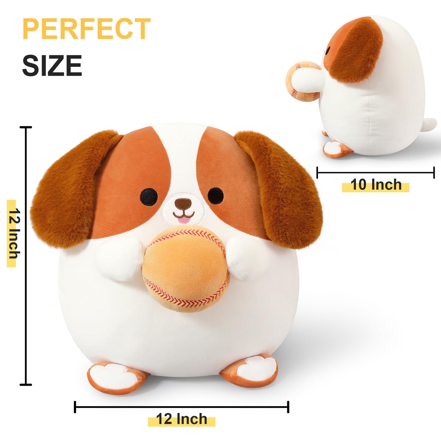 Onsoyours Original Beagle Dog Stuffed Animal with Baseball - 12 inch Soft Sport Puppy Plush Toy, Cute Plushies for Kids & Adults Brown