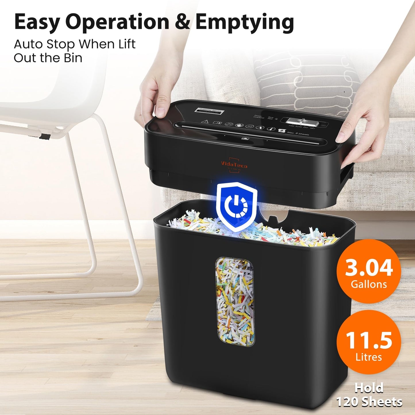 VidaTeco 8-Sheet Cross Cut Paper Shredder for Home Office, 3.04-Gallon Bin