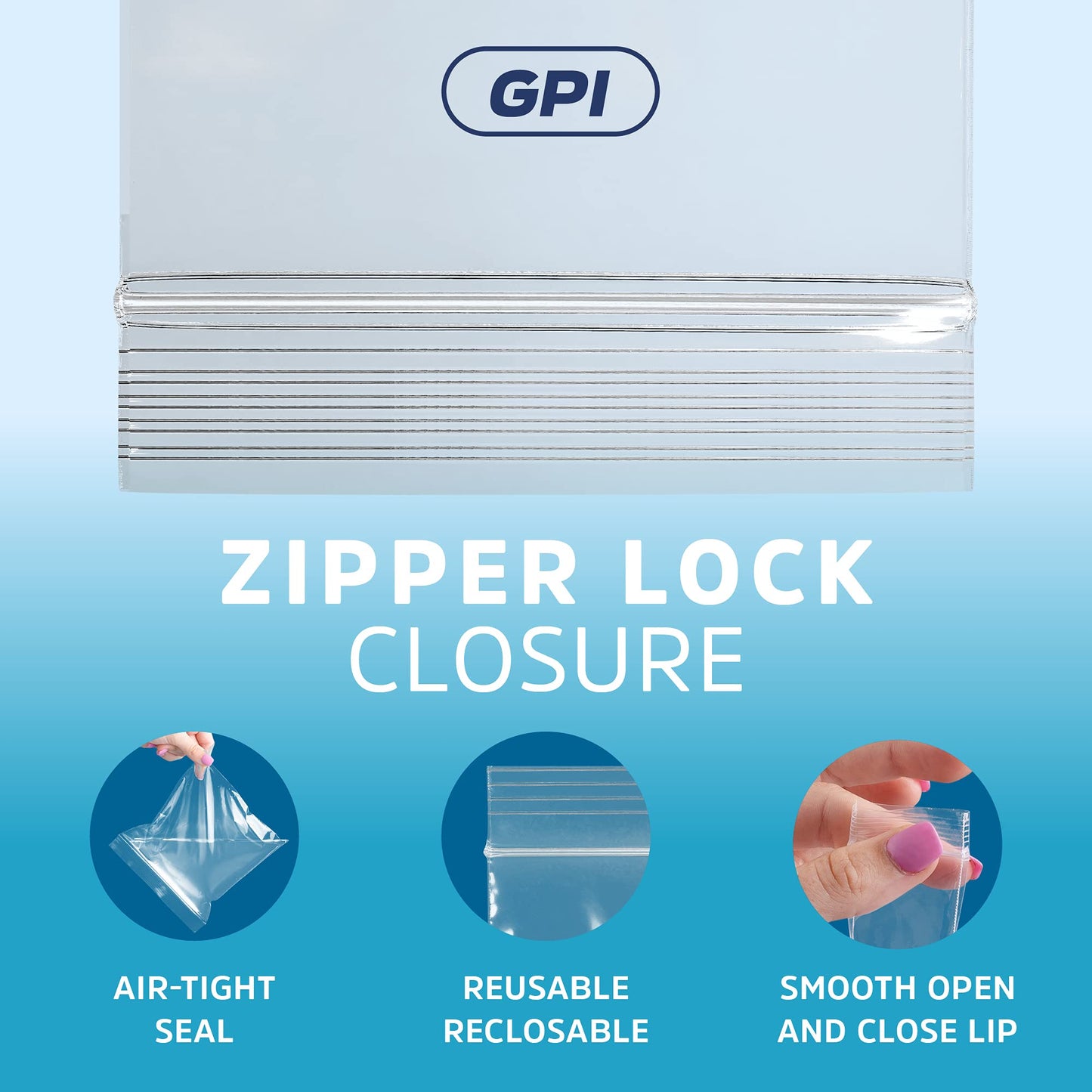 Clear Plastic Reclosable Zip Bags - Bulk GPI Case of 1000 8" x 10" 2 mil Thick Strong & Durable Poly Baggies With Resealable Zip Top Lock For Travel, Storage, Packaging & Shipping.