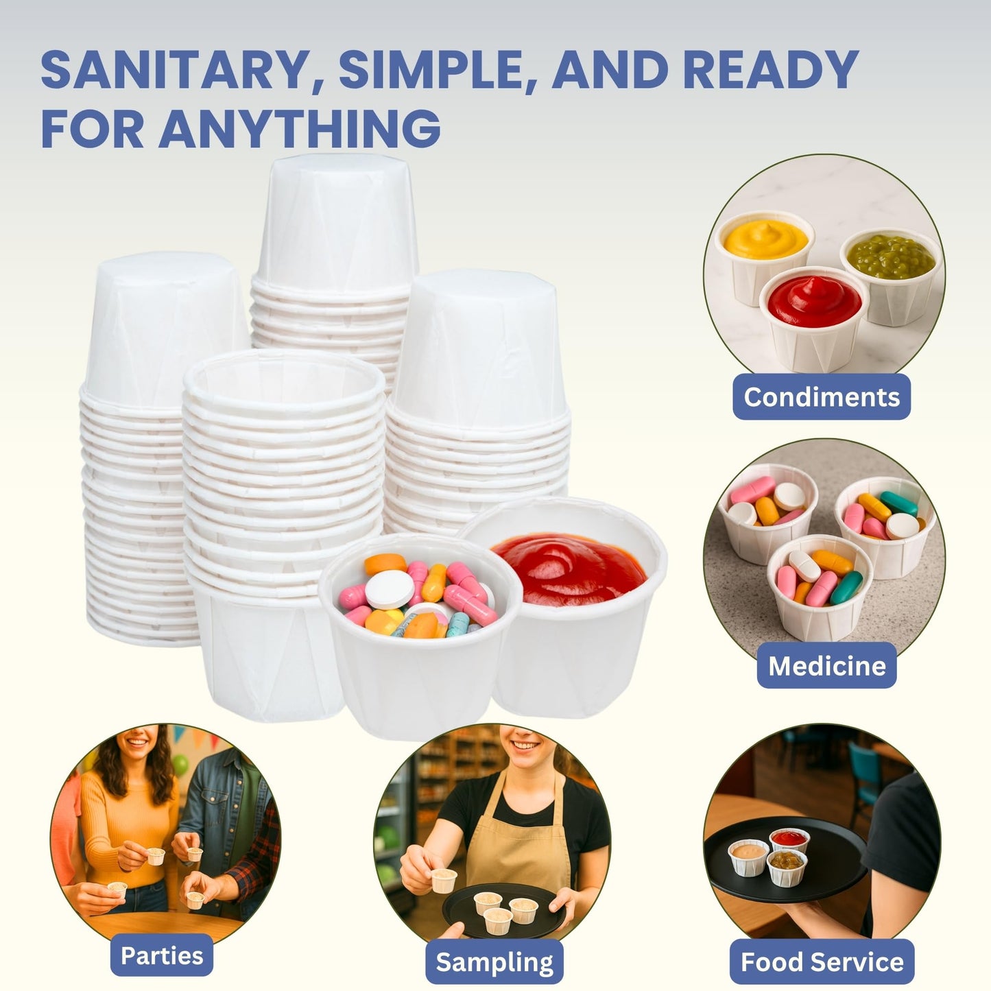 1 Oz Paper Souffle Cups (2000 Pack) Disposable Portion Cups for Ketchup, Condiments, Medicine, Pills, and Food Samples – Ideal for Home, Office, Catering, and Healthcare Use