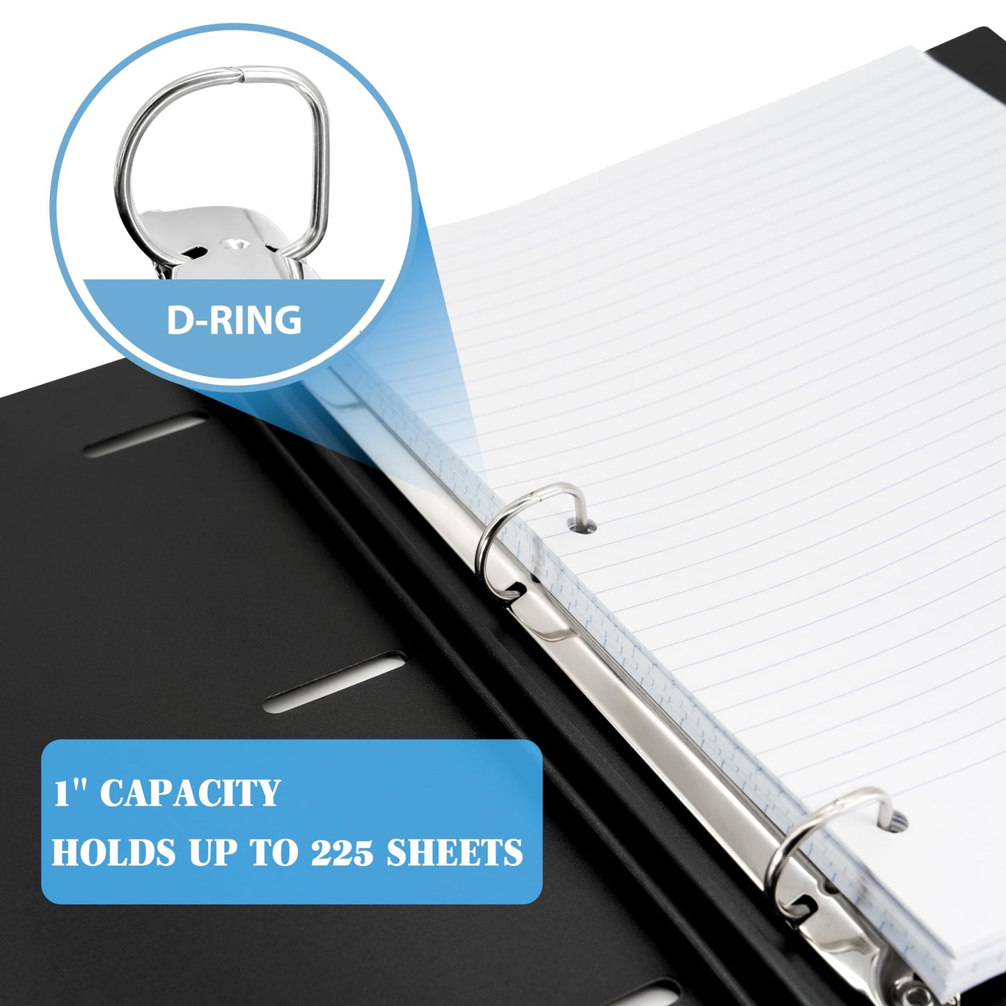 INFUN 1 Inch Telescoping 3 Ring Binder - 12 PCS-Black, Flexible Binders with Customizable Front Cover and Clear Catalog Pocket,1 inch Binders 3 Ring, 225 Sheet Capacity